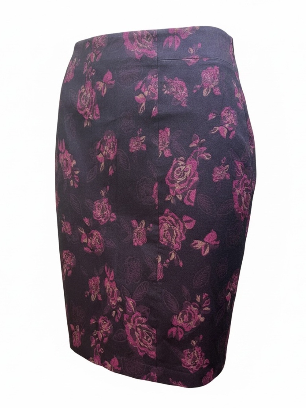 White House Black Market Black Pencil Skirt with Pink Floral Jacquard